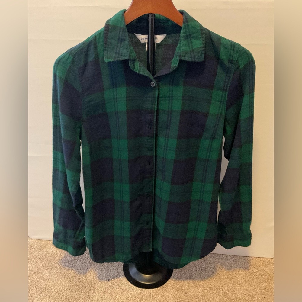 Old Navy Green & Navy Long Sleeve Button Up Flannel - Size Small